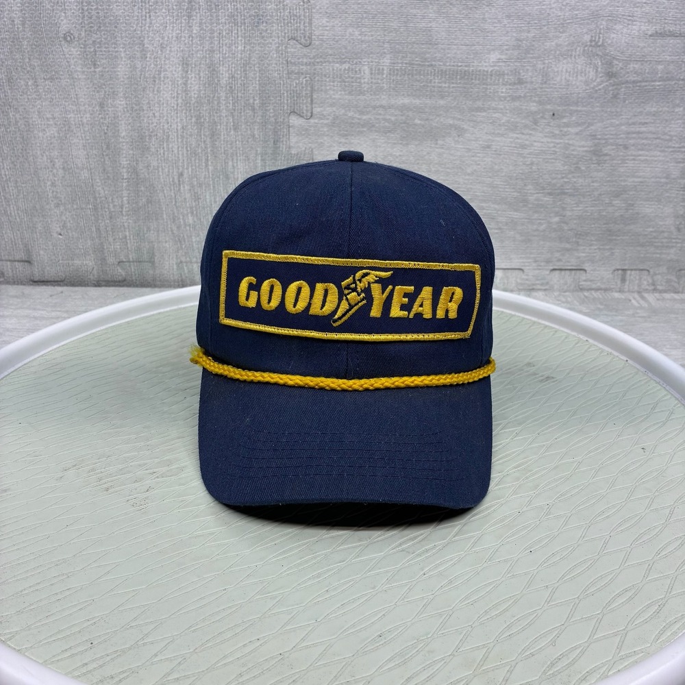 Vintage Goodyear Hat Mens Blue Cotton Racing Snapback Trucker Rope NASCAR
